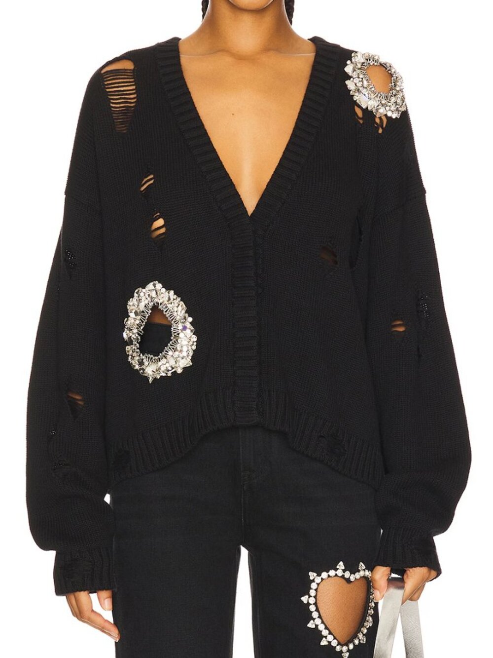 AREA | NWOT | Distressed Crystal Cardigan, Size: S